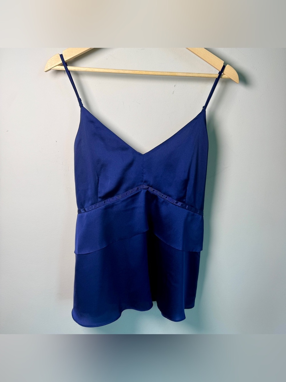 Banana Republic Cobalt Blue Satin V-Neck Peplum Layered Cami Size 12